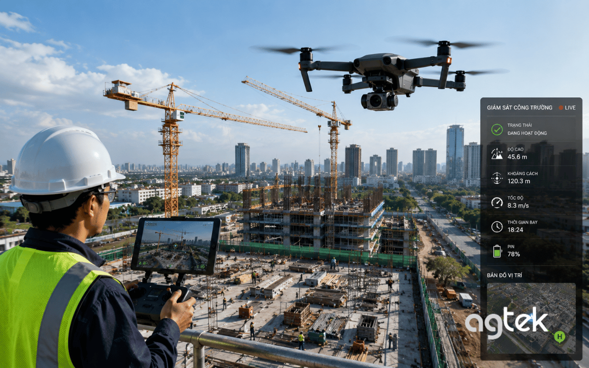 UAV theo dõi tiến độ thi công tại công trường.