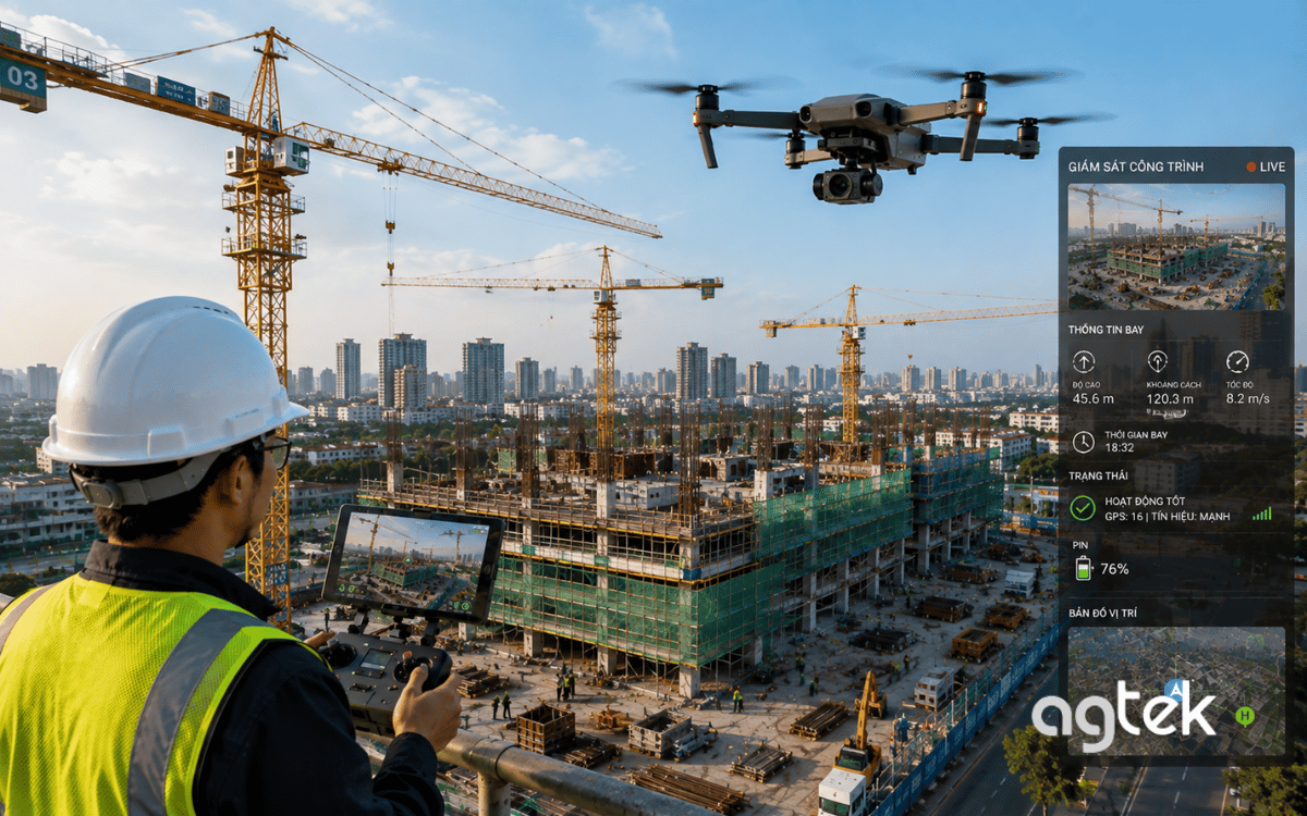 UAV ghi hình toàn cảnh công trình từ trên cao.